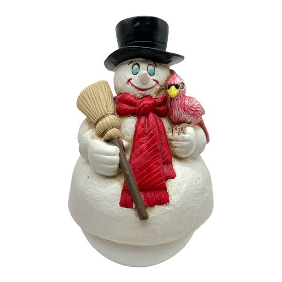 Snowman Frosty Musical Joy To The World Round With Red Bird Broom Red Scarf - Picture 2 of 4